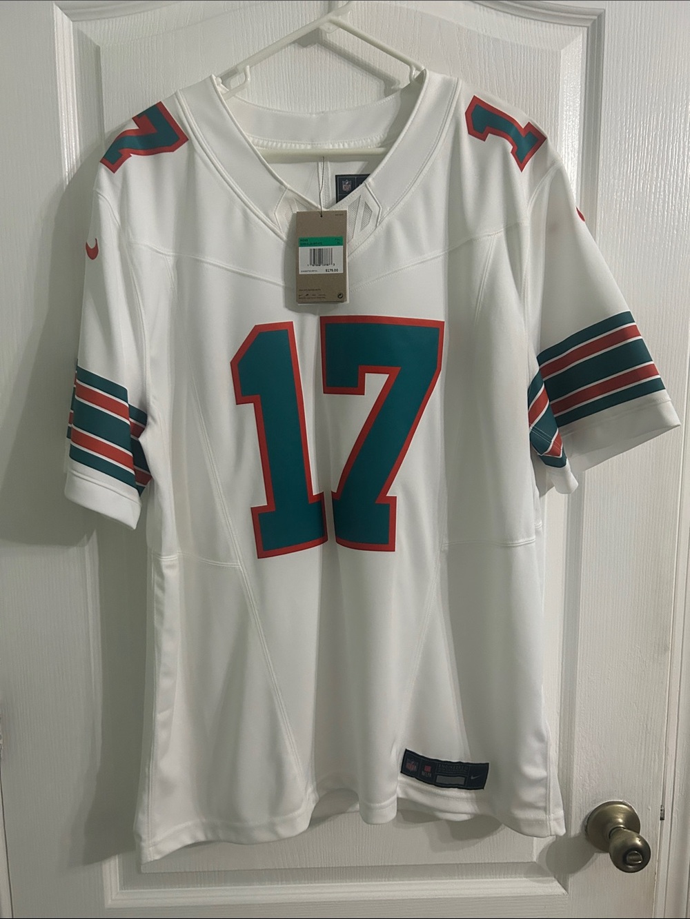 Nike White Waddle #17 Football Jersey with Teal and Coral Accents